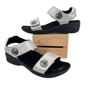 Therafit Melody Adjustable Leather Sandal Metallic Silver Sz. 8.5-9/39